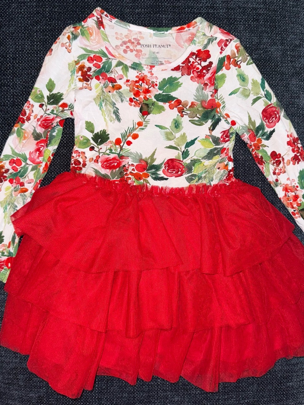Posh Peanut Red Floral Tulle Tiered Dress